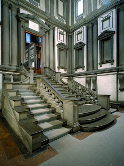 Staircase in the entrance hall of the Laurentian Library, completed by Bartolomeo Ammannati 1559 by Michelangelo Buonarroti